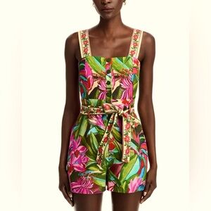 NWT FARM Rio Pink and Green Tropical Print Romper